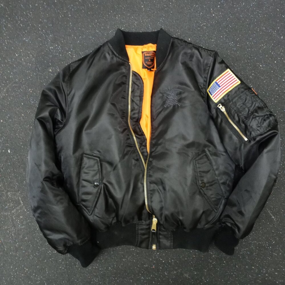 Bravo Series by Burk's Bay NRA Bomber Jacket Men's Medium Black Satin
